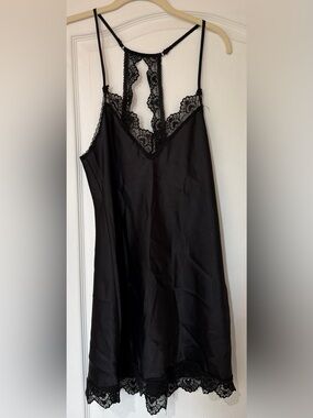 In Bloom By Jonquil Black Lace Trim Slip Satin Slip
